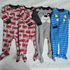 Carter's Fleece Footed Sleeper Pajamas Firetruck Dog Monster 9 Months